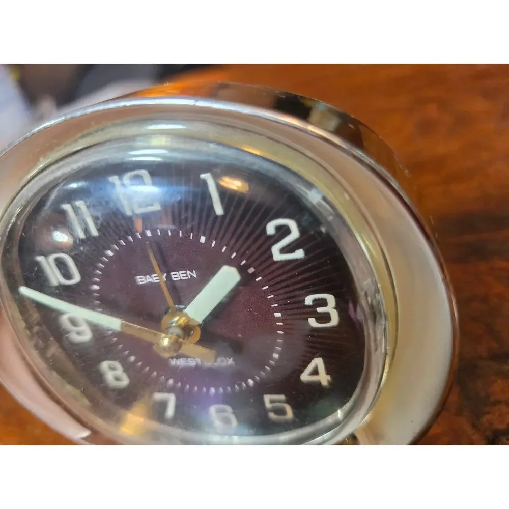 Vintage Westclox Baby Ben Alarm Clock Brown Dial Luminous Hands Made in USA